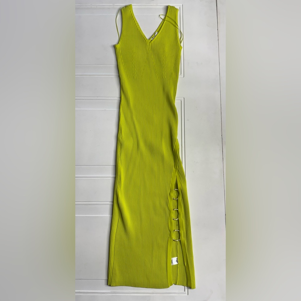 House of Harlow 1960 NWT Neon Green Bodycon Maxi Dress Size Small Ring Detail